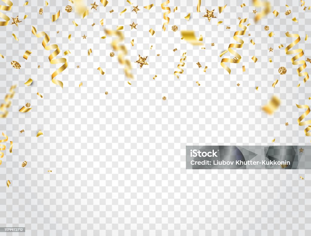 Confetti And Glitter On Transparent Background Falling Shiny Gold Confetti  Bright Golden Festive Tinsel Party Backdrop Holiday Design Elements For  Christmas Birthday Wedding Vector Illustration Stock Illustration -  Download Image Now - iStock