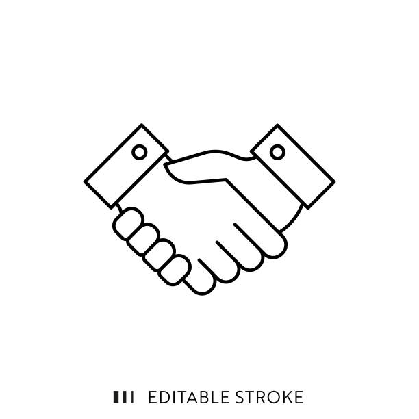ilustraciones, imágenes clip art, dibujos animados e iconos de stock de icono de apretón de manos con trazo editable y píxel perfecto. - handshake
