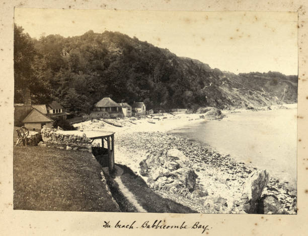 Antique Victorian photograph of beach at Babbacombe Bay, Devon, England, 1880s, 19th Century