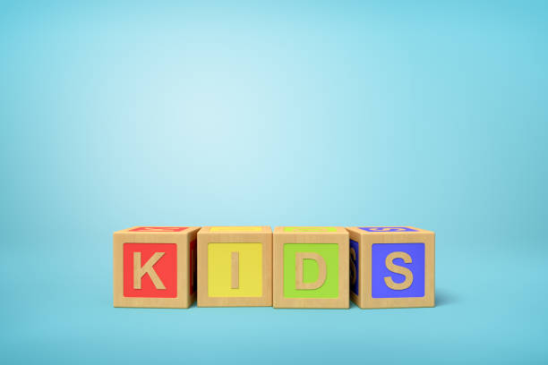 istock 3d rendering of alphabet toy blocks on blue background. 1179976832