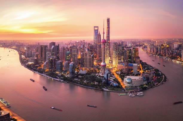 chiny shanghai lujiazui - city night cityscape aerial view zdjęcia i obrazy z banku zdjęć