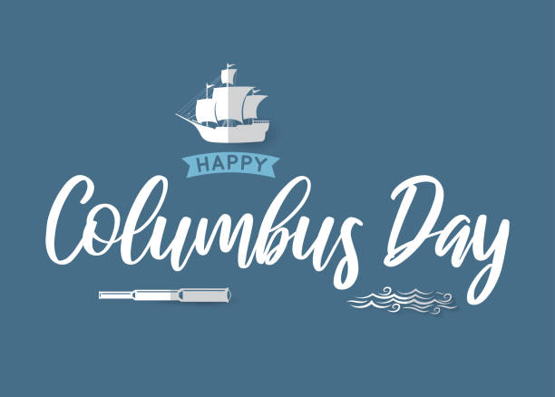 Columbus Day poster with ship, telescope and waves. Vector Columbus Day poster with ship, telescope and waves. Vector illustration. EPS10 columbus day stock illustrations