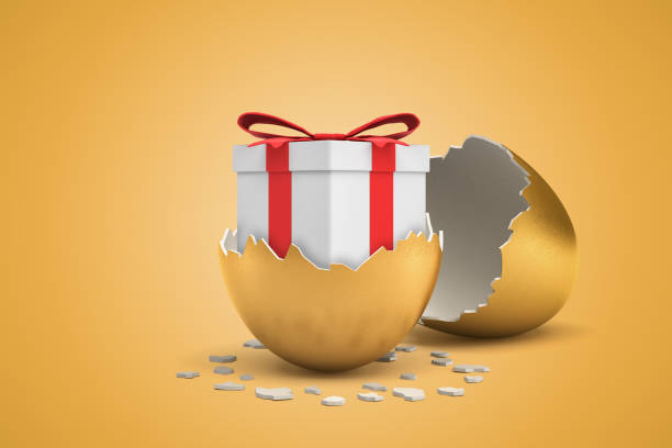 istock 3d rendering of gift box inside of broken golden egg on yellow background 1179983571