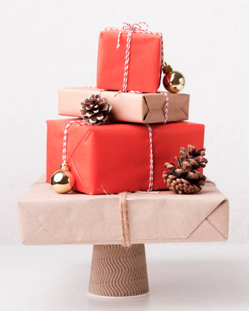 istock Christmas presents composition in shape of pine tree 1179985623