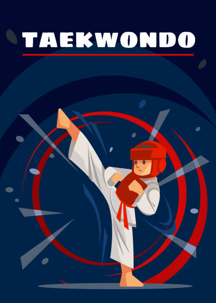 Taekwondo poster. kids sports. Flat cartoon design vector illustration Taekwondo poster. kids sports. Flat cartoon design vector illustration. karate illustrations stock illustrations