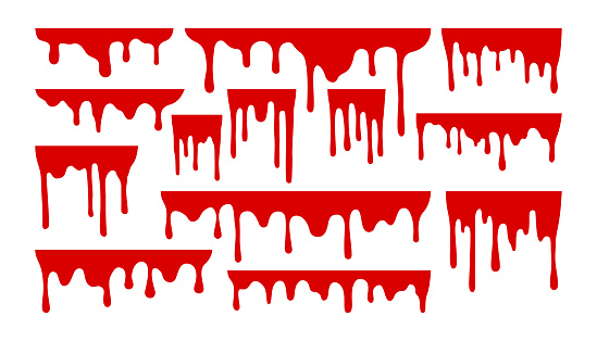 Dripping paint or blood set. Liquid with hanging drops. Halloween design collection