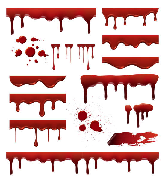 ilustrações de stock, clip art, desenhos animados e ícones de liquid blood. red sauces drops splashes blob blood stain vector templates collection - pouring