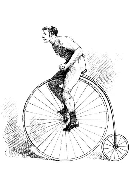Penny farthing bicycle - first exercise Illustration from 19th century penny farthing bicycle stock illustrations