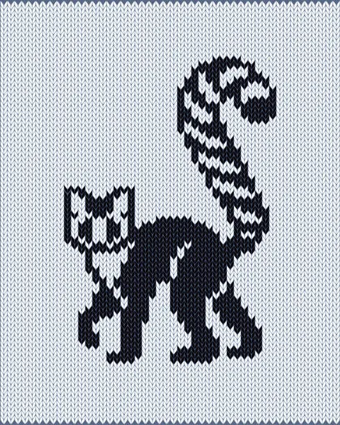 Vector illustration of Seamless knitted pattern with ring-tailed lemur