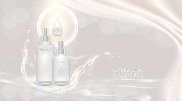 istock Beauty product ad design, white cosmetic containers with collagen solution advertising background ready to use, luxury skin care banner, illustration vector. 1179993100
