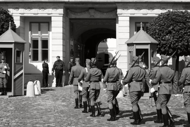 mudança da guarda no palácio de alexander-budapest - sandor palace - fotografias e filmes do acervo