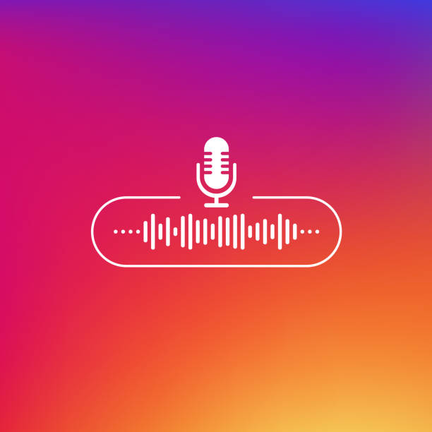 Podcast line button white colored on gradient background. Vector illustration. Podcast line button white colored on gradient background. Vector illustration. microphone stock illustrations