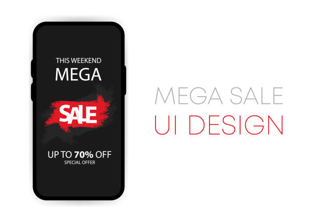 istock Mobile mega sale app UI vector mockup on smartphone screen. Social network design template. Vector Illustration. 1179997518
