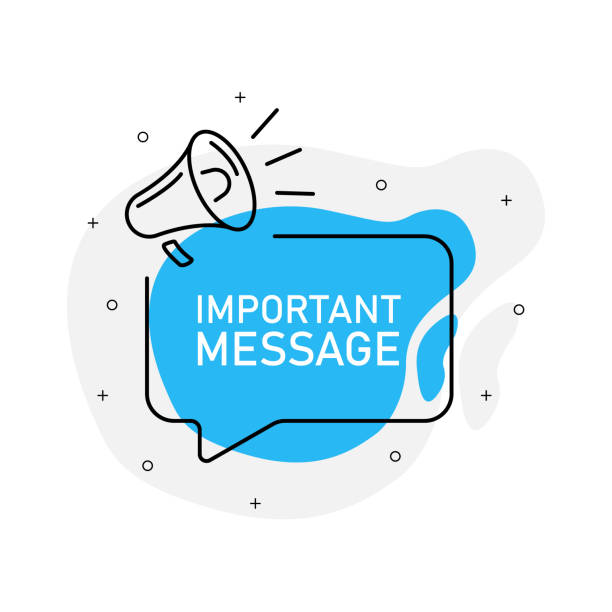 ilustrações de stock, clip art, desenhos animados e ícones de important message of marketing design badge with loudspeaker blue color. vector illustration on white background. - ready for text audio