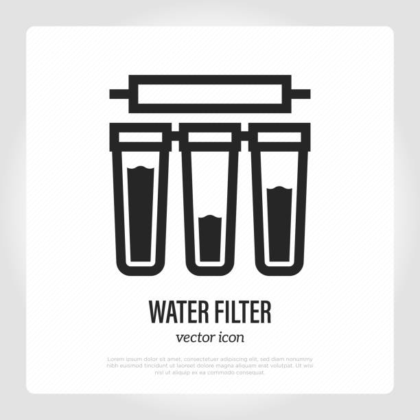 Water filter with cartridges thin line icon. System of water purification. Vector illustration. Water filter with cartridges thin line icon. System of water purification. Vector illustration. water filter stock illustrations