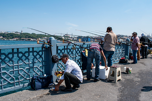 People fishing at Galata Bridge