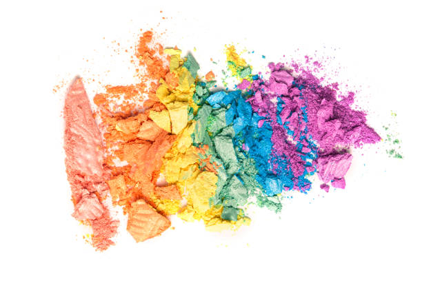 istock A broken rainbow colored eye shadow smear, make up palette isolated on a white background. 1180004879