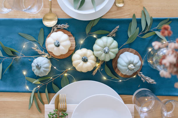 istock Teal and blue pumpkins Thanksgiving 1180007557