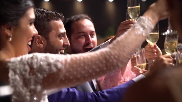 Newlyweds doing a wedding toast