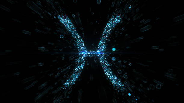 istock Pieces zodiac glowing symbol built from flying blue particles in space 1180010022