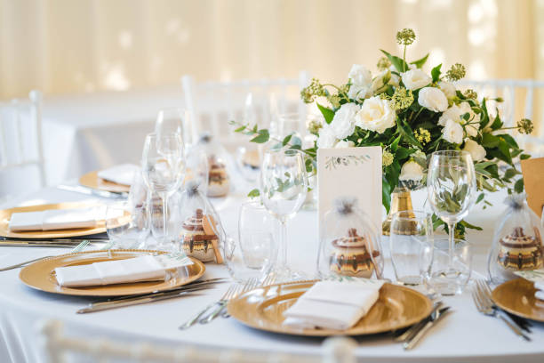 istock Luxury wedding table decoration. Special event table set up. Fresh flower decoration. 1180016475