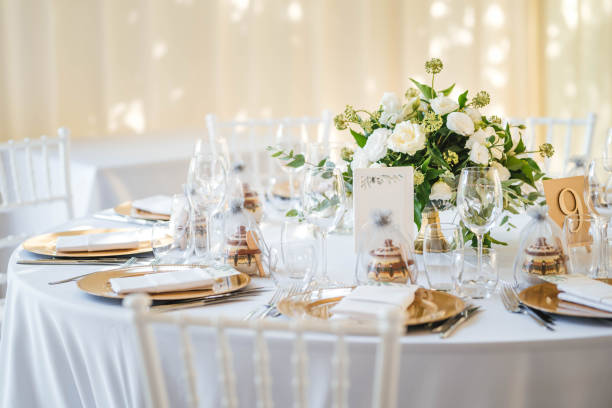 istock Luxury wedding table decoration. Special event table set up. Fresh flower decoration. 1180016476