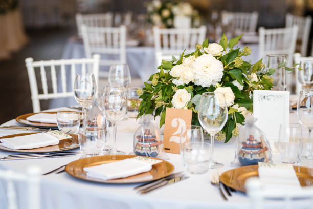Luxury wedding table decoration. Special event table set up. Fresh flower decoration. Luxury wedding table decoration. Special event table set up. Fresh flower decoration. wedding feast stock pictures, royalty-free photos & images