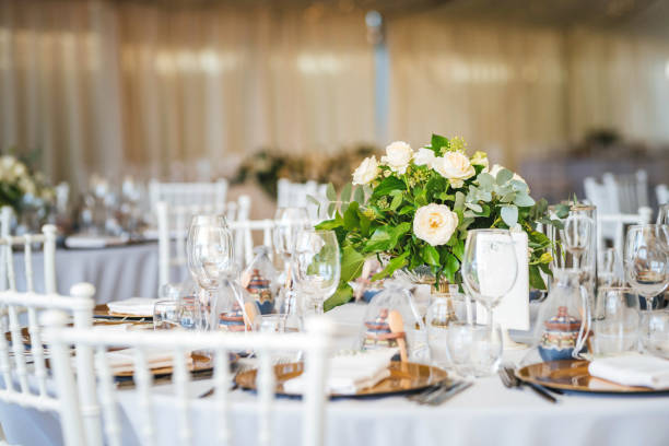 istock Luxury wedding table decoration. Special event table set up. Fresh flower decoration. 1180016494