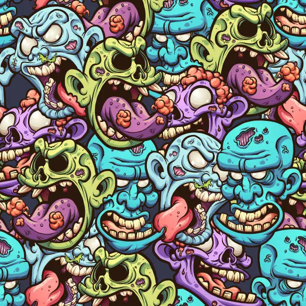 Vector illustration of Zombie heads pattern