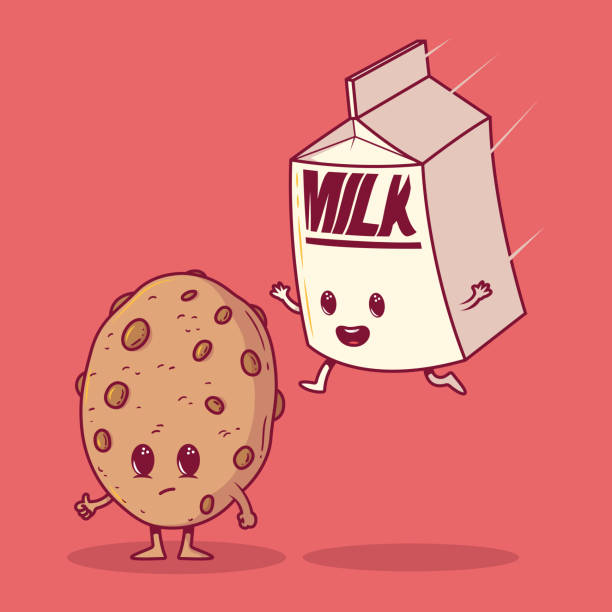 ilustracja wektorowa cookie i mleka. - chocolate chip cookie cookie preparing food chocolate stock illustrations