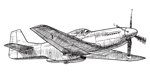 Drawing of World War 2 fighter plane - Mustang