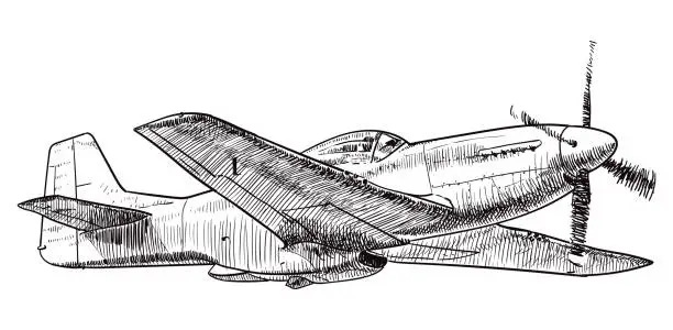Vector illustration of Drawing of World War 2 fighter plane - Mustang