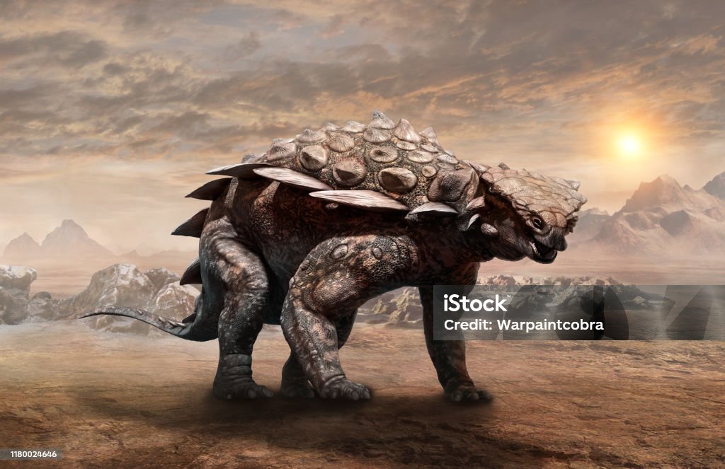 Gargoyleosaurus dinosaur scene 3D illustration Gargoyleosaurus dinosaur in the desert scene 3D illustration Ankylosaurus Stock Photo