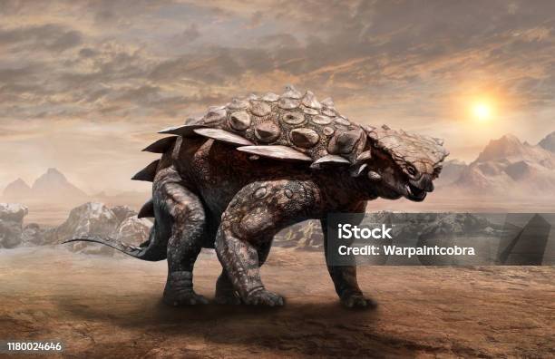 Gargoyleosaurus Dinosaur Scene 3d Illustration Stock Photo - Download Image Now - Ankylosaurus, Dinosaur, Desert Area