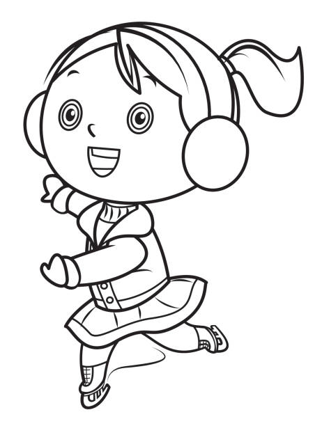 Coloring Book, girl skating Vector Coloring Book, girl skating frozen coloring pages stock illustrations