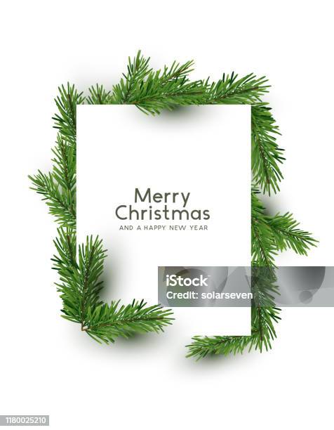Merry Christmas Shape Made With Pine Branches Stock Illustration - Download Image Now - Christmas, Vacations, Backgrounds