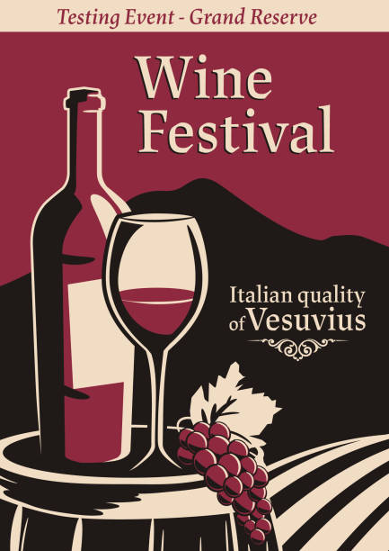 banner des italienischen weins - aktiver vulkan stock-grafiken, -clipart, -cartoons und -symbole