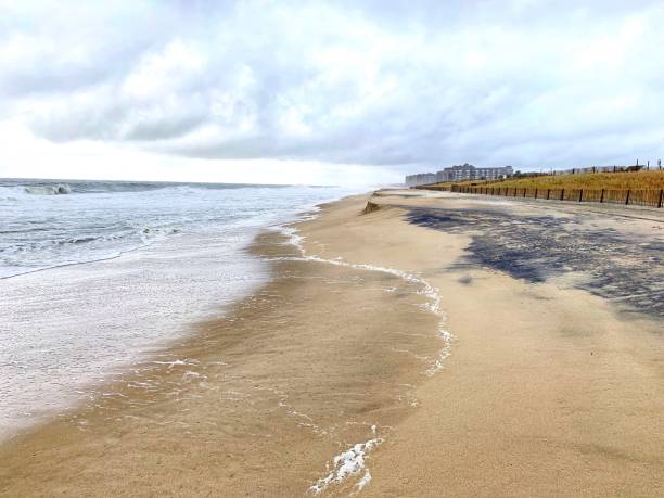 Erosion of beach caused by a storm at Bethany Beach, Delaware stock photo