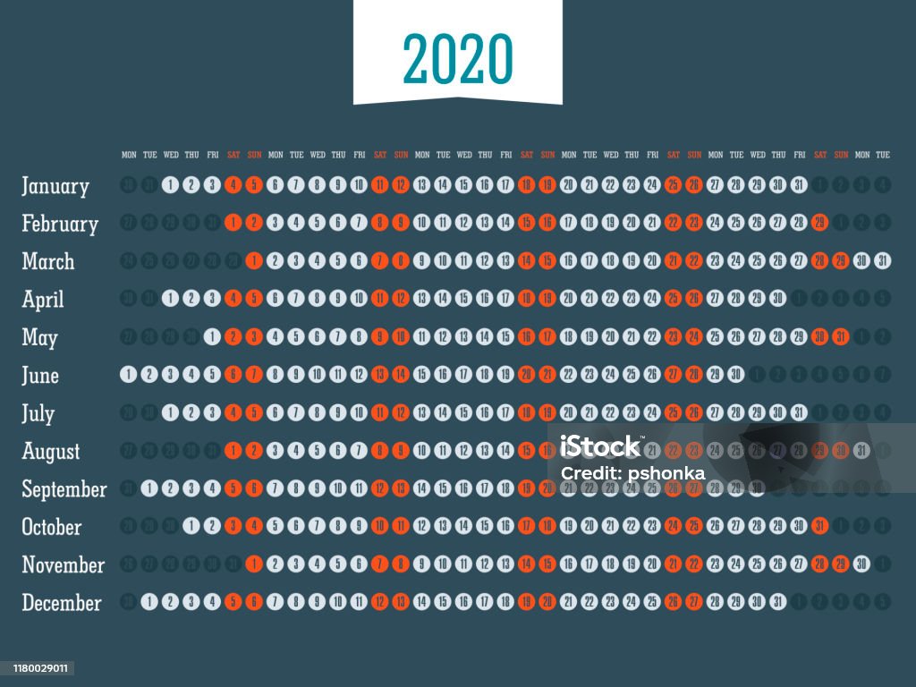 Week View 2020 Vector Calendar 2020 Year Week Starts From Sunday Stock Illustration ...