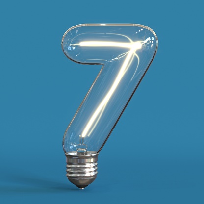 Light bulb 3d font 3d rendering number  7   isolated illustration