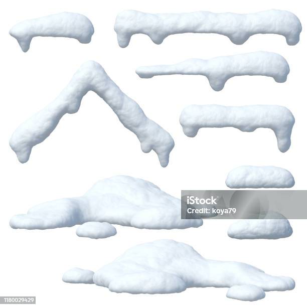 Snow Caps Set Icicles Snowballs And Snowdrifts Stock Photo - Download Image Now - Snow, Heap, Cut Out