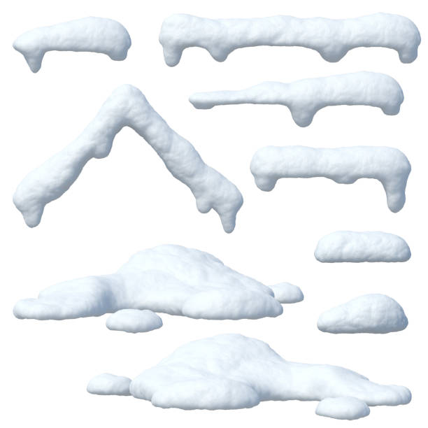 snow caps set, icicles, snowballs and snowdrifts - heap imagens e fotografias de stock