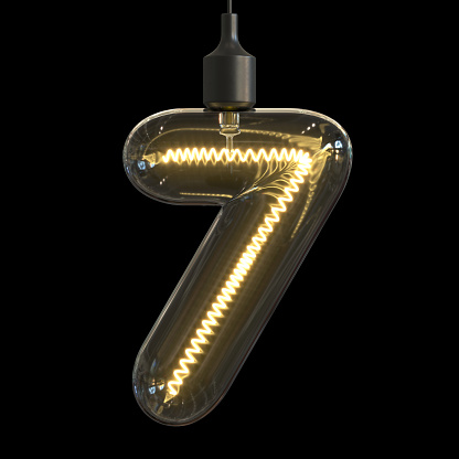 Light bulb 3d font 3d rendering number  7 isolated illustration