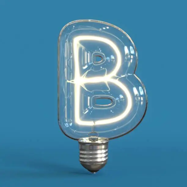 Light bulb 3d font 3d rendering letter  B  isolated illustration