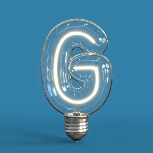 Light bulb 3d font 3d rendering letter  G  isolated illustration