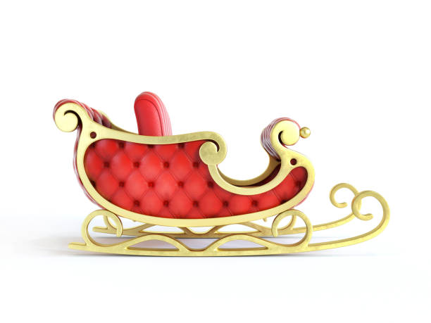 Christmas Santa sleigh full of gift boxes Christmas Santa sleigh full of gift boxes - red and golden sledge with presents, 3d rendering santa sleigh cutout stock pictures, royalty-free photos & images