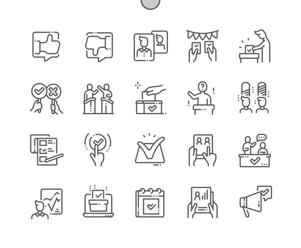 ilustrações de stock, clip art, desenhos animados e ícones de voting well-crafted pixel perfect vector thin line icons 30 2x grid for web graphics and apps. simple minimal pictogram - interface icons election voting usa