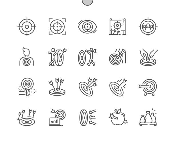 Target Well-crafted Pixel Perfect Vector Thin Line Icons 30 2x Grid for Web Graphics and Apps. Simple Minimal Pictogram Target Well-crafted Pixel Perfect Vector Thin Line Icons 30 2x Grid for Web Graphics and Apps. Simple Minimal Pictogram shot apple stock illustrations