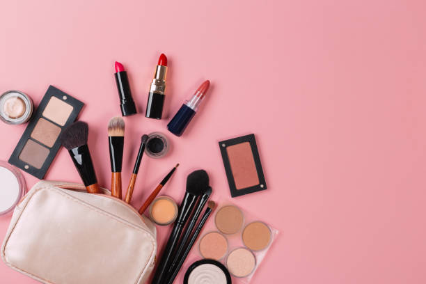 istock Set of decorative cosmetics on color background 1180033703