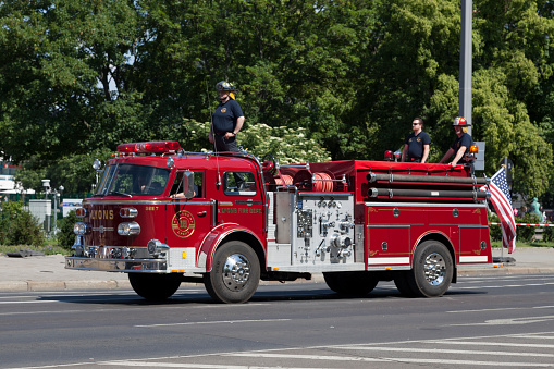 Lyons, USA - June 01 2019: Fire engine of the Lyons Fire Department (Illinois).